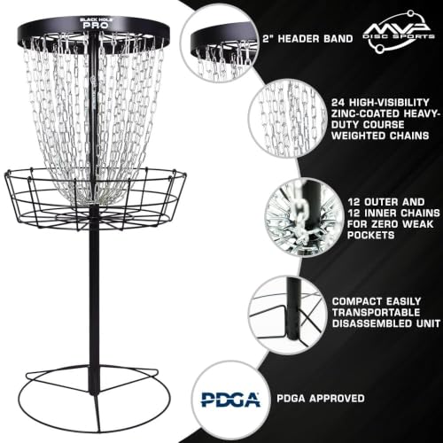 Image of MVP Disc Sports Black Hole Pro 24-Chain Portable Disc Golf Basket with Transit Bag