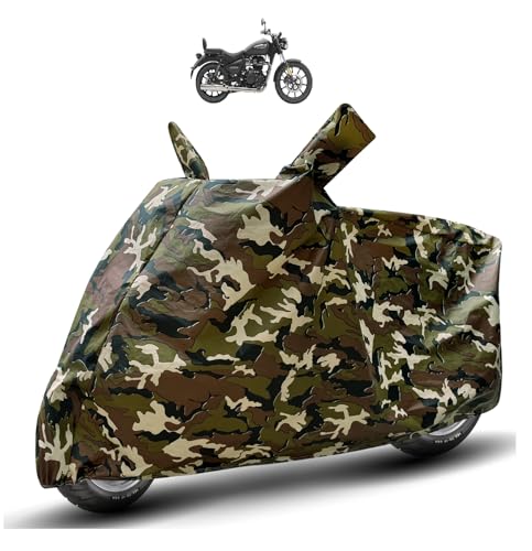 Image of Auto Hub Waterproof Bike Cover Compatible with RE Meteor 350 Dustproof, UV Protection Two Wheeler Bike Meteor 350 Cover - Army Print