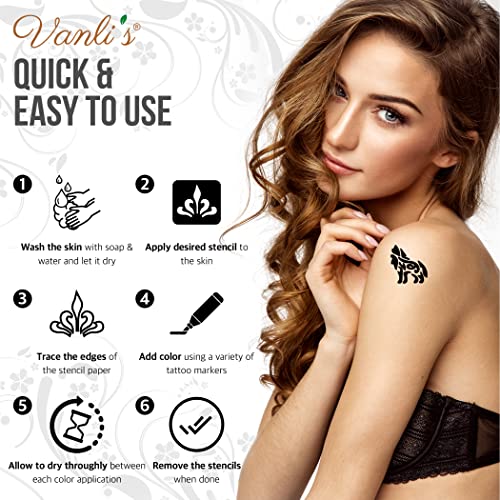 Vanli's Temporary Tattoo Markers For Skin With 30 Unique Tattoo Stencils. Black Tattoo Pens For Skin Temporary. Skin Safe, Great Stocking Stuffer For Kids, Teens And Adults #TOP3