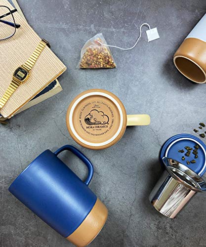 Mora Ceramics Large Tea Mug with Loose Leaf Infuser and Ceramic Lid, 18 oz, Portable, Microwave and Dishwasher Safe, Tall Coffee Cup - Rustic Matte Ceramic Glaze, Modern Herbal Tea Strainer, Deep Blue