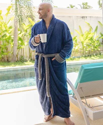 Men's Plush Shawl Collar Robe - Soft Fleece Bathrobe for Men, Full-Length Big and Tall Robe Fluffy and Cozy2