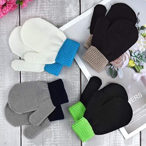 MENOLY 4 Pairs Toddler Magic Stretch Mittens Winter Warm Kids Knit Gloves for Little Girls Boys 4 colors