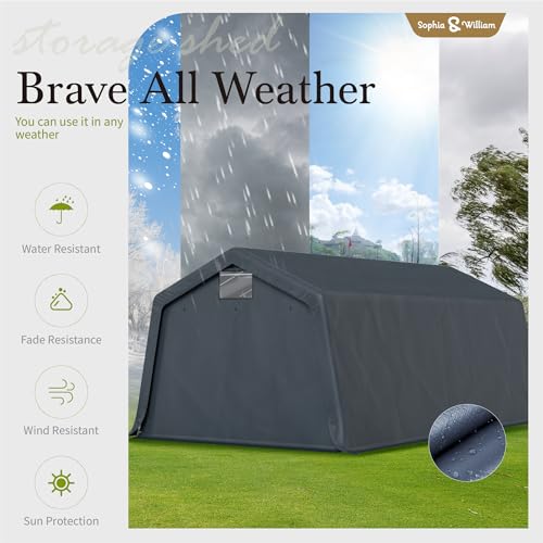 Sophia & William Carport Storage Shed 13x22 ft Portable, Heavy Duty Car Port Canopy Garage Shelter with Sidewalls and Roll Up Doors for Automobile Boat Motorcycle Bike, Gray - Thumbnail 6