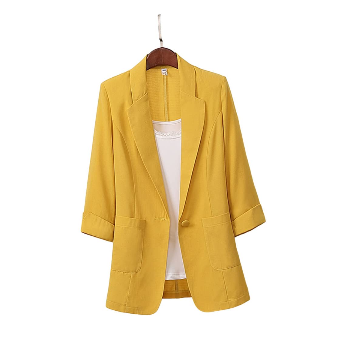 Hperu Blazers for Women, Women's Formal Blazer Suit Jacket with Loose Fit Office Lady Design, Casual Blazer Coat (Yellow, 2XL)