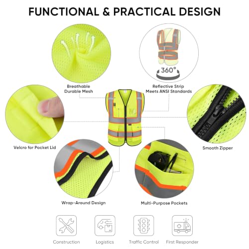 Image of TICONN Reflective Safety Vest High Visibility Class II Mesh Vest for Women & Men Meets ANSI Standards