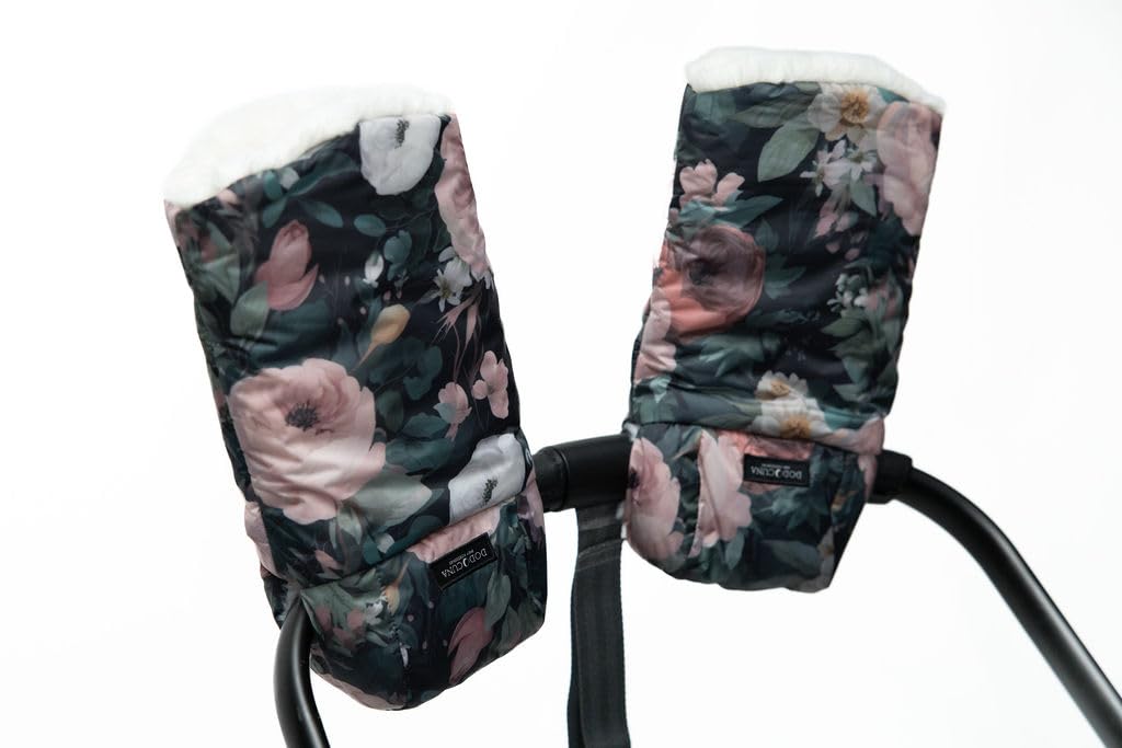 Hand Muff for Stroller Warmmuffs Gloves - Anti-Freeze Mittens for Handlebars, Water Repellent Hand Warmer Muff for Cold Weather, Plush Lined Stroller Warmmuffs (Colorful Flowers)