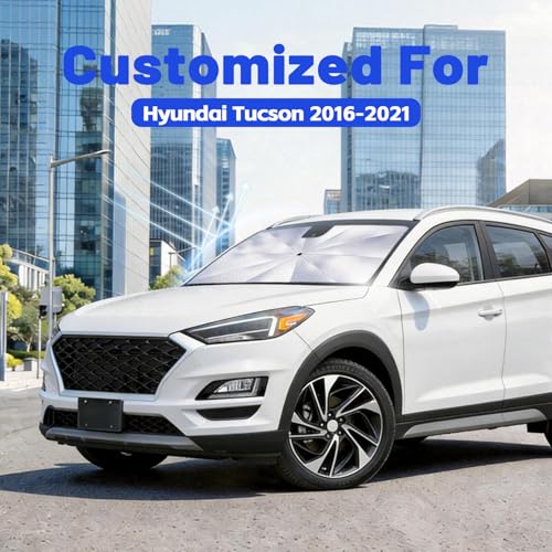Image of Windshield Sun Shade for Hyundai Tucson 2016-2021, Umbrella Car Shades with 360Rotating Shaft, Foldable Front Window Sunshade for UV & Heat Protection