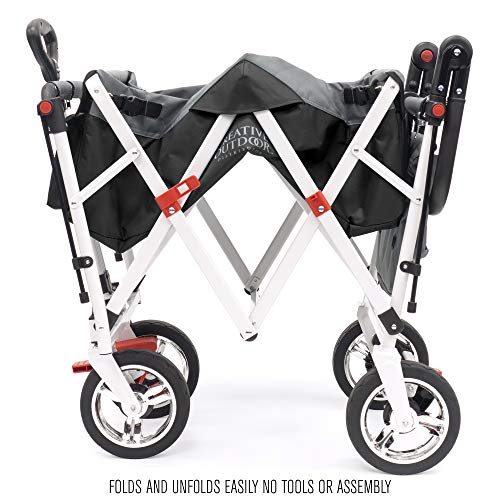 Creative Outdoor Push Pull Stroller Wagon for Kids,150lbs Weight Capacity, Collapsible Folding Cart with Canopy, Silver Series Plus, Beach, Park, Garden & Tailgate (Black)