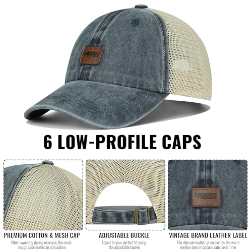Image of Croogo Leather Patch Mesh Back Cap Washed Cotton Dad Hat | Breathable Material /Adjustable Design /Unstructured Hats /Vintage Wash /Exclusive Products