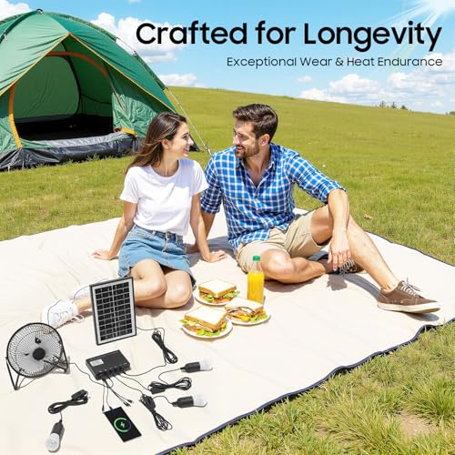 Image of Solar Power Camping Fan with Lights, Solar Power Panel Light Solar fan System Kit, 4000mAh Rechargeable Portable Fan for Home Lighting, Outdoor Camping