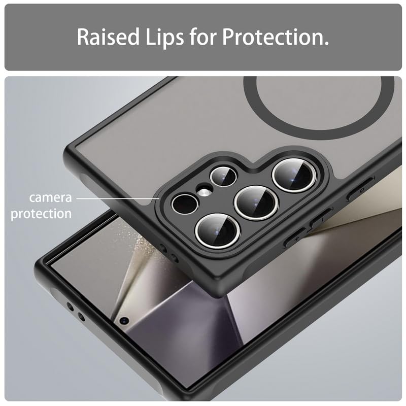 Image of Shockproof Mobile Back Cover for Samsung Galaxy S24 Ultra 5G, PC & TPU, Compatible withMagSafe, Translucent Smoke Mobile Back Case Cover (Galaxy S24 Ultra)