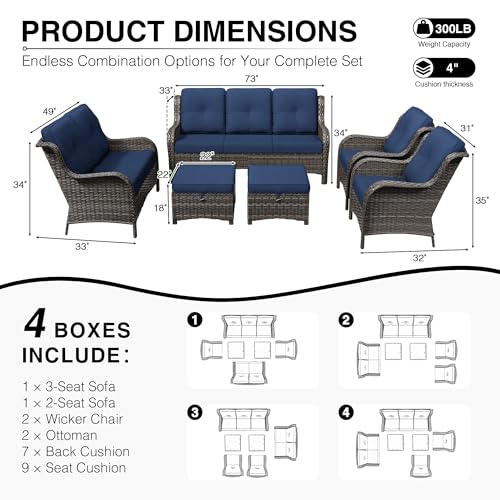 Image of Joyside 6 Piece Wicker Patio Furniture Set, Rattan Patio Chairs with High Back, Deep Seating, Wide Armrest, Thickened Cushions, Outdoor Furniture for Deck, Porch Use