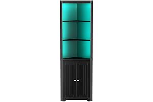 Rolanstar Black 5-Tier Corner Display Cabinet with LED Light