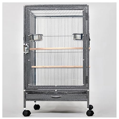 RosoyFX-SHYQYYMZ クリアアクリル鳥かご 複数飼い大型インコ ケージ セキセイインコゴザクラインコオカメインコ鳥籠 W46×D46×H77cm(外寸) (前面透明アクリル(ブラック))