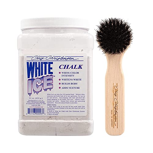 Chris Christensen Groomers Bundle - White Ice Chalk, White Color Intensity, Builds Body, Adds Texture, 22 oz. - Powder/Chalk Brush, Soft Horse Hair, Beech Wood Body, Made in Germany