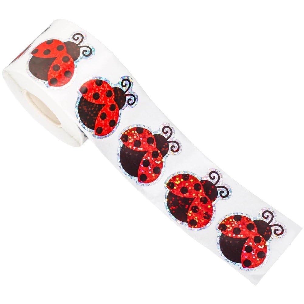 Uzztfa Red 500 Pcs Ladybug Stickers, Ladybird Stickers Cartoon Reward Waterproof Self Adhesive Decals For Classroom Scrapbook Journal Birthday Party
