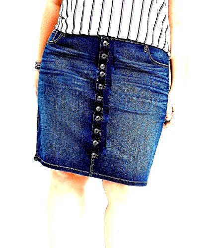 Jack David Women's Plus Size Blue/Black Soft Curvy Stretch Denim Jeans Skirt 1X 2X 3X (1X, Diamante R455 Button Front Blue Skirt.)4