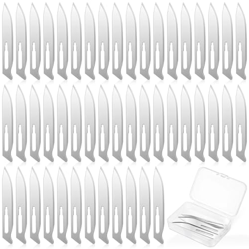 Lanties 48 Pcs 60a Stainless Steel Replacement Blades Sharp Blades Hunting Skinning Fishing Knives for Crafts Working and DIY Projects
