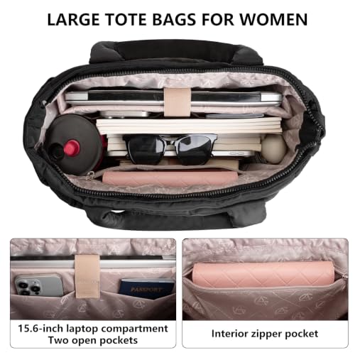 Image of Puffer Tote Bag for Women Quilted Nurse Bag Lightweight Work Bag for Teacher Travel Handbag with Multiple Pockets