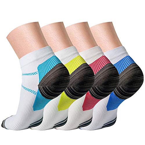 Compression Socks (4 Pairs) for Women and Men Sport Plantar Fasciitis Arch Support Low Cut Running Gym Compression Foot Socks/Foot Sleeves Best for Sports (Small/Medium)