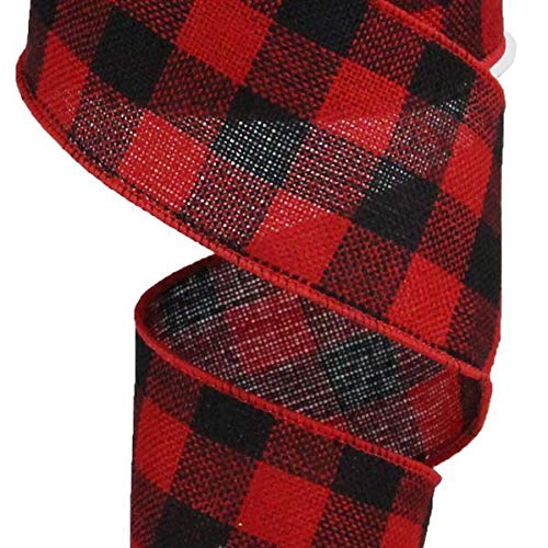 Wired Red Fabric Lumberjack Buffalo Plaid Ribbon, 2.5