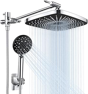 Veken 12 Inch Rain Shower Head with 5 Settings High Pressure Handheld Spray, Rainfall Shower Head with Adjustable Extension Arm, Chrome Dual Shower Head and Handheld Shower Head Combo with 70” Hose.