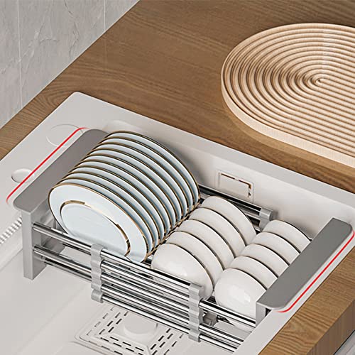 2023 Retractable Stainless Steel Sink Strainer Drain | Expandable Over Sink Dish Drying Rack | Kitchen Dish Drying Rack For Fruit And Dish Rack Dish Washing Basket Draining Bowl Rack | Large Black #TOP2
