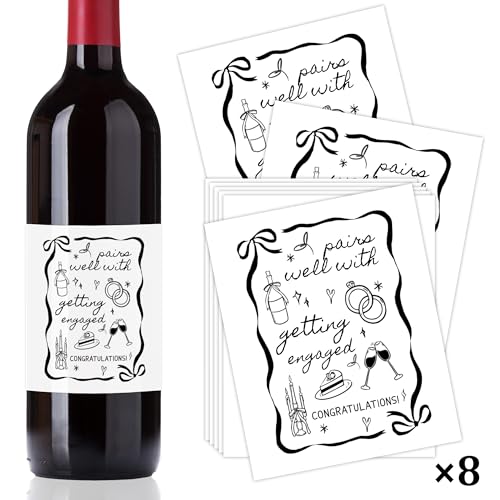 Pairs Well with Getting Engaged Wine Bottle Labels, Engagement Gift for Couple Her, Wedding Engagement Party Decor Supplies, Wine Bottle Sticker-8 Pcs