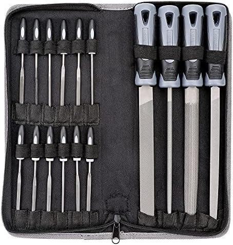 Amazon Basics File Set with Carry Case - T12 Drop Forged Alloy Steel - Includes 4-Piece Large Files and 12-Piece Needle Files