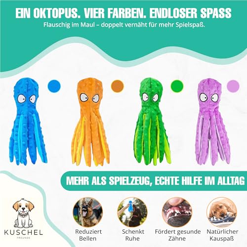 Oktopus Hundespielzeug ohne Füllung, Quietschende Krake aus Plüsch, Robustes Kauspielzeug & Beschäftigung für kleine und mittelgroße Hunde, 4er-Set von Kuschelfreunde