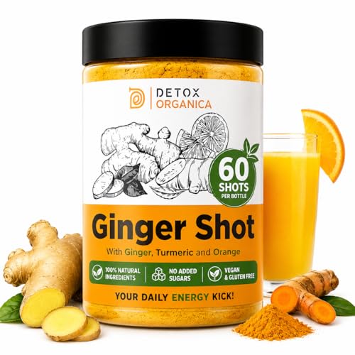 Ginger Shots-60 Servings-Ginger and Turmeric Shot Powder-Drink Supplement with Orange Black Pepper and Cayenne-Natural Ingredients No Added Sugar-Mix with Water Juice or Tea