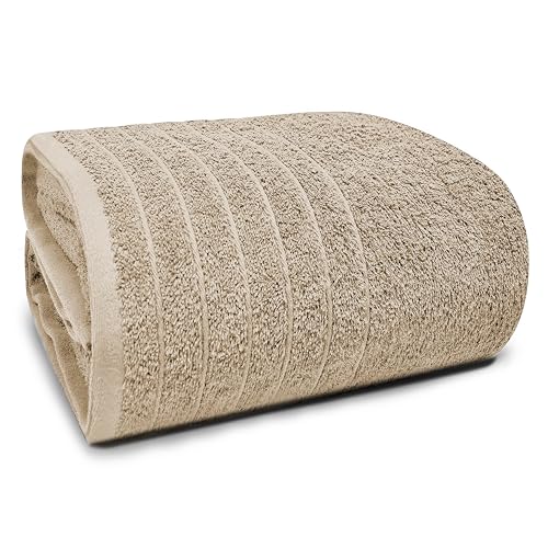 Tens Towels Pack of 1 Jumbo Bath Sheet 40 x 80 Inches, Extra Large & Light Weight, Quicker to Dry, 100% Cotton, Super Soft & Absorbent, Perfect to Wrap Yourself in, Beige