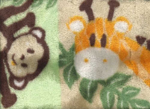 Safari Time Plush Baby Boy Toddler Blanket Reversible Monkey Giraffe Elephant Lion