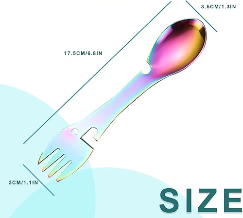 Miniatura 7 de Sporks 5 en 1 de acero inoxidable para campamento, cuchara y tenedor combinado con abrebotellas, utensilio de viaje multifuncional para mochileros