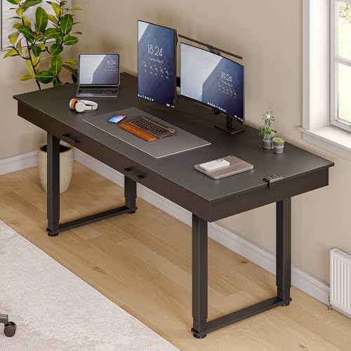 ONBRILL Standing Desk with Drawers, 63x26 Inches Rectangle Electric Stand Up Desk with Dual Motor and Memory Preset, Adjustable Height from 28-46 Inch for Home & Computer Workstation, Black