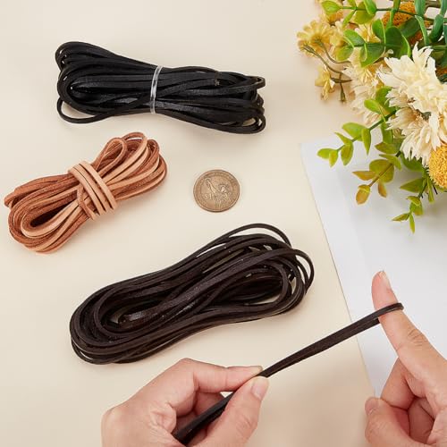 GORGECRAFT 3 Rolls 5M x 3mm Flat Leather Cord Genuine Leather Strip 2mm Thick Cowhide Leather String Braiding Thread Rope for Bracelets Neckacle Beading Jewellery Making Boot Lace Belts DIY Crafts - Image 3