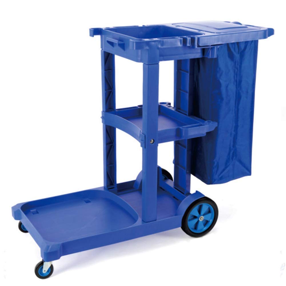 Janitorial Cart,Utility Cart Organizer Storage Trolley Service Cart Commercial Housekeeping Cart With Lid, Plastics 3-Shelf Janitorial Cleaning Trolley For Hospitality, Hotel & Restaurant, B