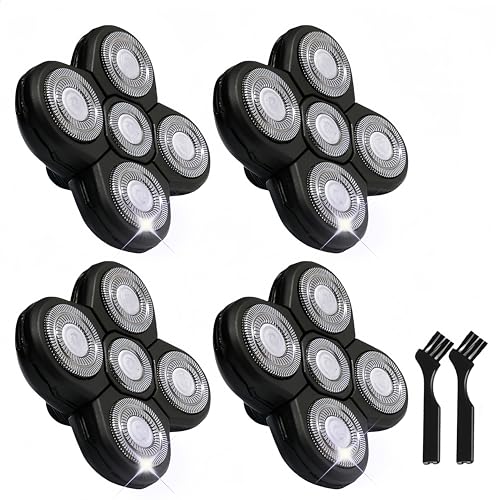 4PCS Shaver Replacement Blades for Head Shaver, 5 Blades Shaver Heads for Bald Men, Head and Face Electric Razor Shaver Heads, 2 Cleaning Brush