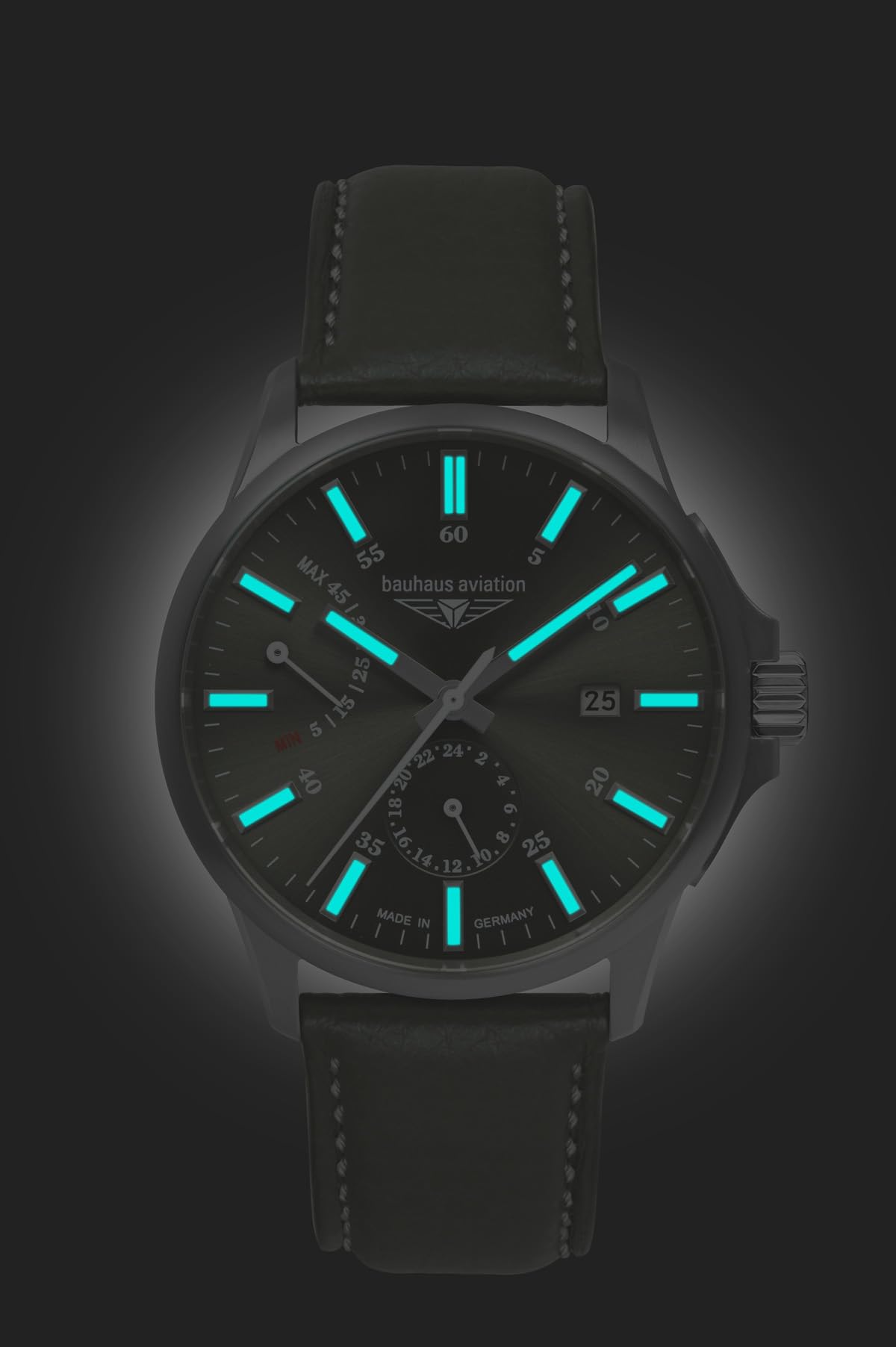 Bauhaus Aviation Herrenuhr mit Lederband oder Titanband Automatik Titangehäuse 10 ATM Gangreserve 24 Stunden Saphirglas Datum 2860