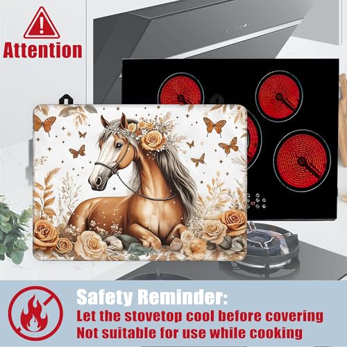 Image of Electric Stove Top Cover,Lovely Horse Stove Cover for Glass Top Electric Stove,Glitter Flower Butterfly Heat Resistant Flat Top Stove Mat Countertop Protector, 28 x 20 Inch