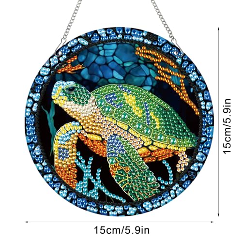Image of AiYuanzsh Sea Turtle Diamond Painting Hanging Pendant Kit, Special Shaped Diamond Dots Acrylic Ornament, DIY Diamond Art Pendant for Adults Home Wall Window Decoration Gift