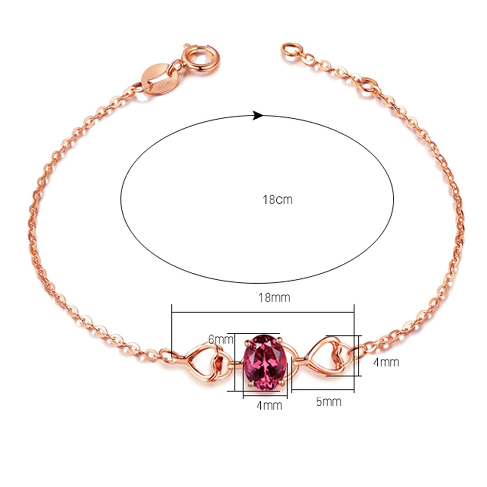 Pulsera para Mujer de Oro Rosa 9 Kilates / 14 Kilates / 18 Kilates, Corazón Hueco y Oval con Turmalina, Cadena Extensible 16 CM + 5 CM, Pulsera Mujer Ajustable de Oro Rosa