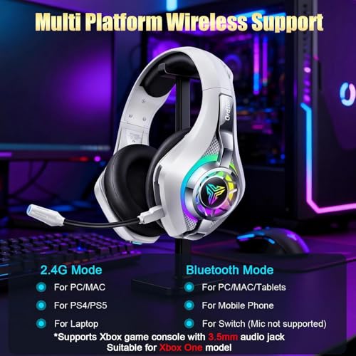 Image of 2.4GHz Wireless Gaming Headsets for PS5 /PS4 /Switch, New RGB Bluetooth 5.4 Noise Cancelling Gaming Headphones with 7.1 Surround Sound, 40mm Drivers, 276g Ultraligero, Memory Foam, 40Hrs Audifonos Gamer