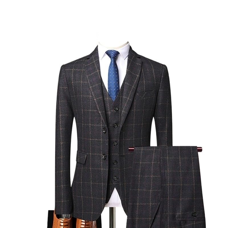 Men’s 3 Piece Slim Fit Business Suit Set Pants Vest Formal Tuxedo for Prom Wedding Dinner Graduation(Gray,X-Large)