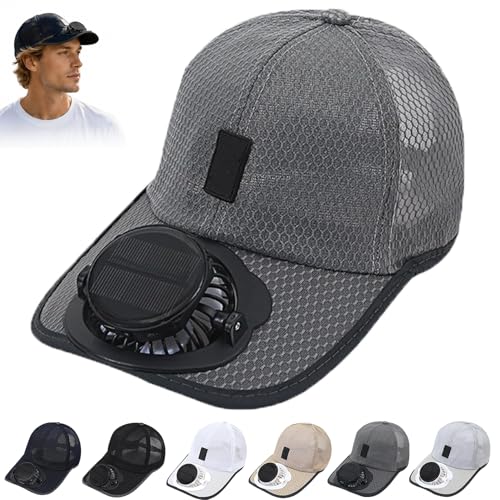 Mütze mit Ventilator Cap mit Ventilator Solar USB Aufladbarer KüHl-Sonnenhut Verstellbarer Sonnenhut für Outdoor-Camping Radfahren und Angeln (Dunkelgrau)