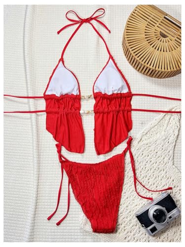 Image of RoseSeek Women's 2 Piece Boho Polka Dots Beaded Bikini Sets Sexy Swimsuits