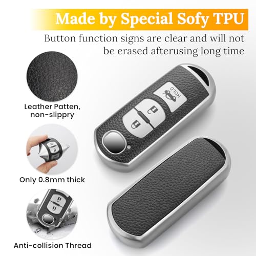 Image of Key Fob Cover for Mazda, Braided Loop Keychain Accessory, Silver