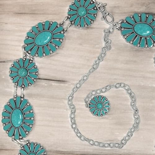 Urbalabs Western Belts For Woman Chain Agate Teal Stone Concho Western Belt Cowgirl Belt Chain Belt For Women Style One Size4