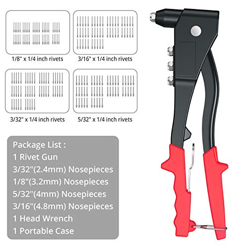 eSynic Riveting Tool Pop Rivet Kit, Professional Pop Rivet Gun Heavy Duty Hand Riveter Kit Rivet Tool with 200 Rivets-2.4mm 3.2mm 4mm 4.8mm four Sizes for Metal, Wooden and Plastic - Thumbnail 7