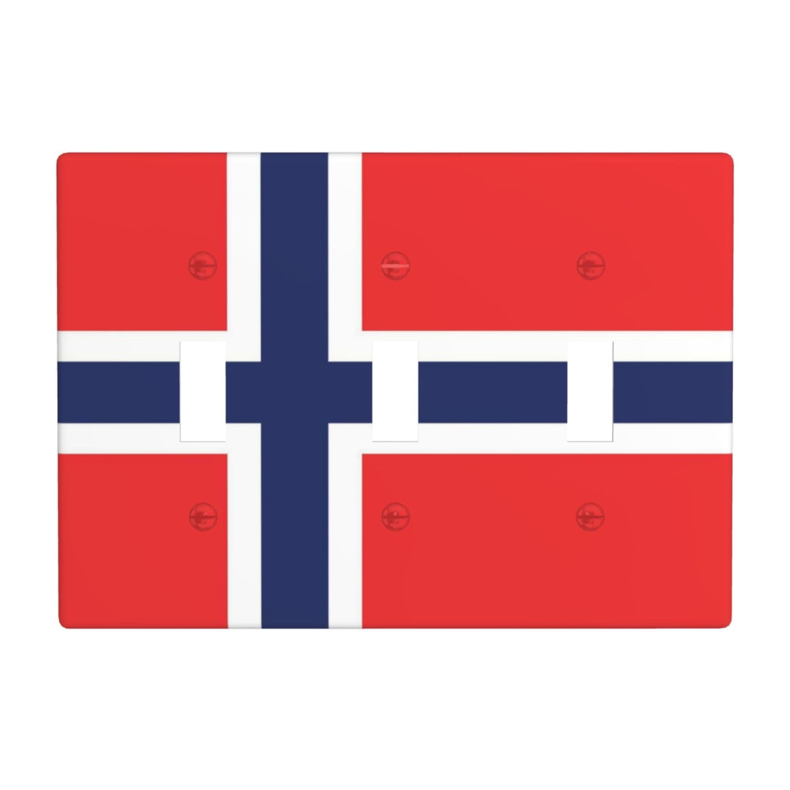 Flag of Norway 3 Gang Switch Plate Cover-Unbreakable Polycarbonate Wall Plate, Heat Resistant Toggle Switch Decor for Home